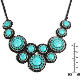 AeraVida Mosaic Circles Simulated Turquoise Stone Unique Collar Necklace