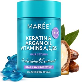 MAREE Suero Capilar Para Cabello Crespado Y Dañado - Cápsulas De Aceite Hidratante Y Estilizado De Queratina Con Aceite De Aguacate, Jojoba Y Argán - Serum Para El Cabello Sin Enjuague Vitaminas A, E
