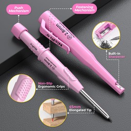 Nicpro CP3000 Carpenter Pencil with Sharpener, Mechanical Pencils Set with 19 Refills, Deep Hole Marker for Construction, Heavy Duty Woodworking Pencils for Architect (Pink) - With Case