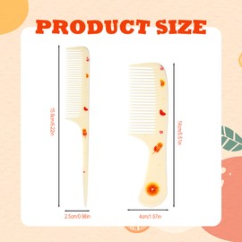 2pcs Baby Comb Set, Small Mini Lightweight & Portable Plastic Rat Tail & Fine Tooth Parting Brush Combs for Girls Toddlers Kids Girls Children for All Hair Types(Cute Orange Style)