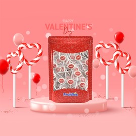 Fruidles Valentine's Day Red Lips Lollipop Sucker, White Lip Shaped Lollipop with Red Lips, Individually Wrapped Candy (1 Pound)