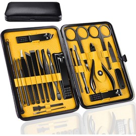 Manicura y Pedicura, MTQ 20 en 1 Manicura Set Acero Inoxidable Pedicura Grooming Kit Manicure Pedicure Set Kit para Mujeres y Hombres Profesional Nail Clipper Scissors con Cuero Negro Caso de Viaje