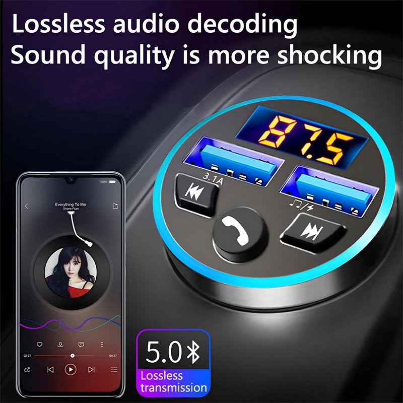 YCTech Bluetooth FM Transmitter, Universal Car Charger Adapter with Dual