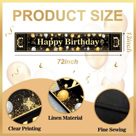 Happy Birthday Decoration, Vintage Birthday Black Gold Table Runner, Happy Birthday Table Runner, Birthday Party Table Decor, Birthday Table Runner for Men Women Him Her