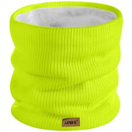 ATNKE Winter Warm Neck Gaiters Thicken Windproof Scarves Dust Face Mask Ski Circle Double Layer Fleece Lined Knit Scarf Gifts for Men and Women/FluorescentYellow