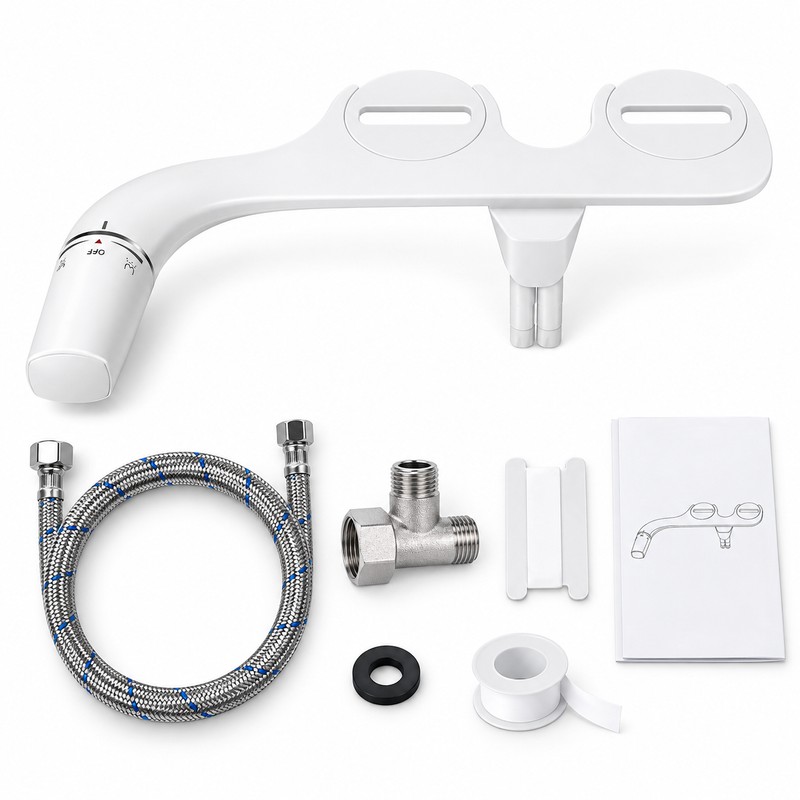 SAMODRA Ultra-Slim Non-Electric Bidet Attachment with Dual Nozzles, Adjustable Water