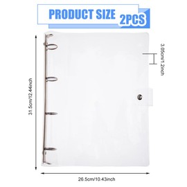 SUPERFINDINGS 2PCS Clear A4 Notebook Binder PVC Plastic Binder Covers 4 Rings Loose Leaf Binder 31.5X26.5X3cm Planner Binder Round Ring Clear Binder Cover Protector Snap