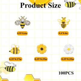 BOHUIZ 100 Pcs Tiny Bee Nail Art Charms, Resin Bee Daisy Flowers Charms for Nails 3D Gold Alloy Bees Nail Charm, Tiny Flowers Nails Rhinestones for Women DIY Decoration