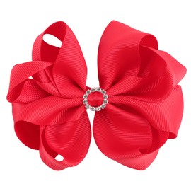 Baby Girls 4.3 inch Shiny bow Clips hairpin ribbon Teen Girls Cclip knotted Double Hair Clip hair accessory.(FJ41) (Red)
