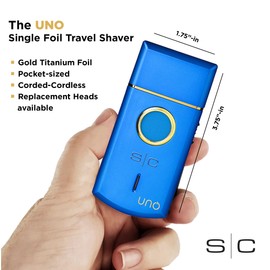 StyleCraft Uno Cordless Single Foil Shaver, Mini Travel Size, Portable, Gold Titanium Premium Head, Turbocharged Motor, Blue