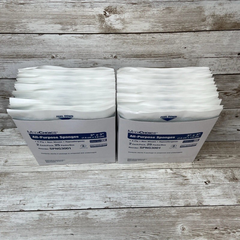 MediChoice 2 Boxes All-Purpose Sponges, 100 PC, Non-Woven 4-Ply, MediChoice