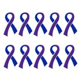 10 Pack Blue & Purple Ribbon Pins 1/5/25/100 for Pediatric Stroke and Rheumatoid Arthritis - Perfect for Support Groups, Gift Giving and Fundraising - 10 Pins