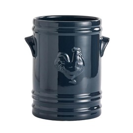 WAIT FLY Embossed Rooster Porcelain Kitchen Utensil Holder Flatware Storage Organizer Utensil Crock for Countertop Kitchen Counter Decor-Blue