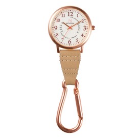 Matsuyoshi Nurse Watch, Glow-in-the-Dark, Hook and Carabiner Style, Easy-to-Read Dial, Medical, Nursing, Nurse Watch, Nurse Gear (Greige)
