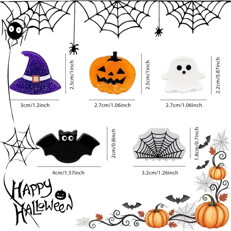 10PCS Mini Halloween Hair Claw Clips, Acrylic Hair Claws with