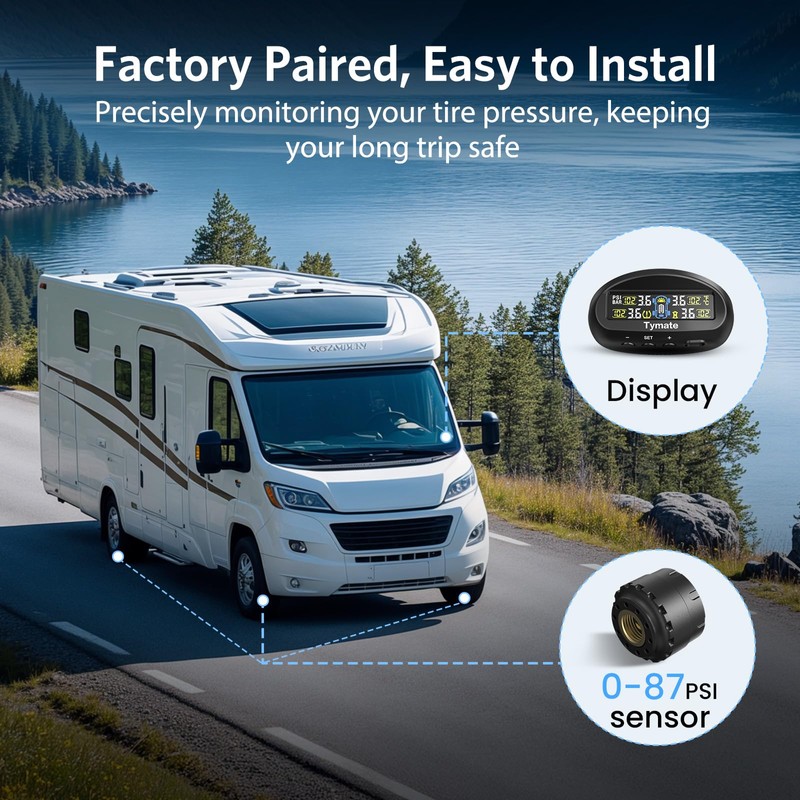 Tymate TM9 Tire Pressure Monitoring System, Compact Wireless Solar TPMS