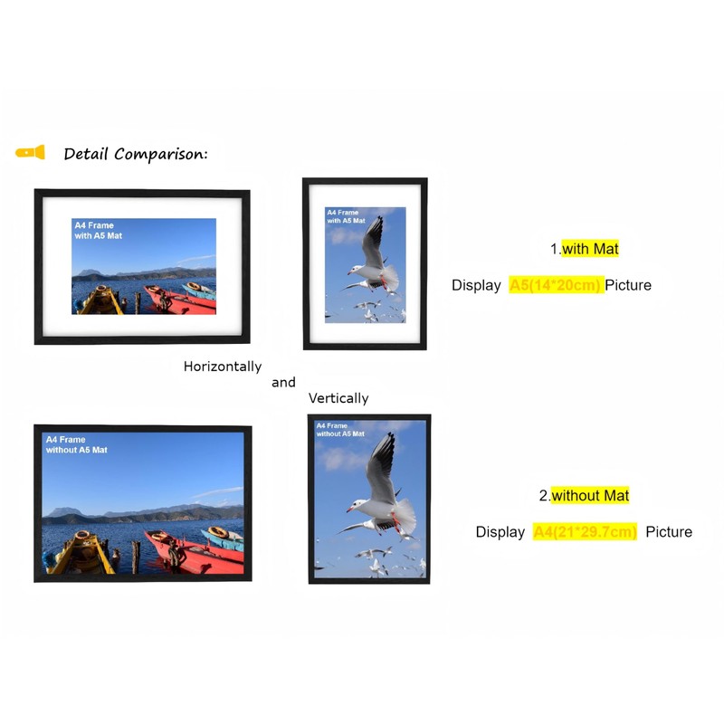 Szyeequoo A4 Picture Frame 2 Pack, 21x29.7cm Adjustable Horizontal/Vertical Display