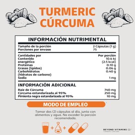 Turmeric Cúrcuma con Extracto de Raíz de Cúrcuma Estandarizada al 95% y Pimienta Negra al 95% - Suplementos formulados con alta potencia y absorción - Alta Potencia con 95% de Curcuminoides Estandarizados