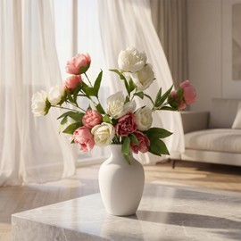 Faux Silk Peonies Artificial Flowers (4, Old Rose White)
