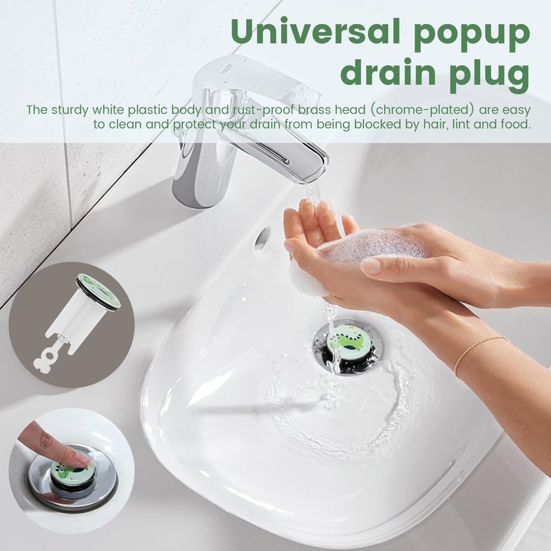 Kurkip 2 x Universal Adjustable Sink Plug 40mm White Dinosaur