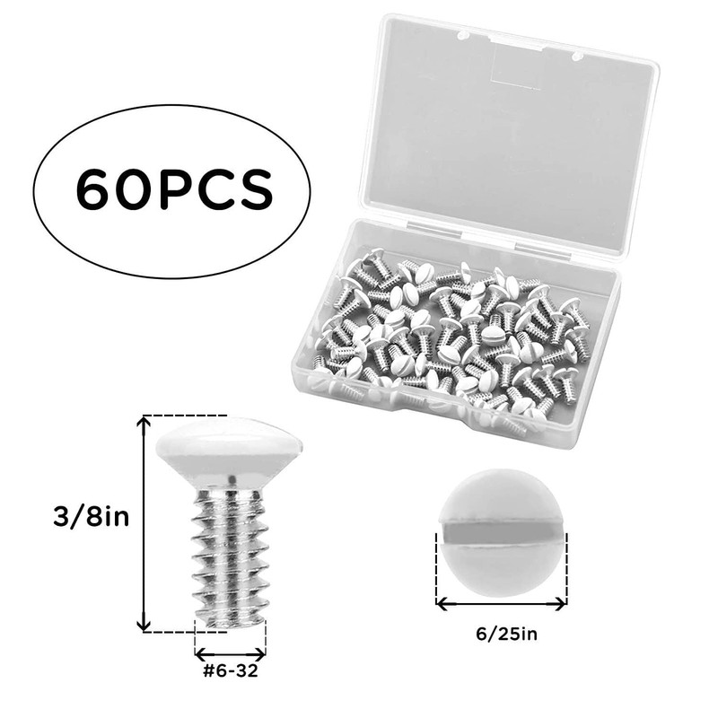 60Pcs Sliver 3/8 Inch Long 6-32 Thread White Wall Plate