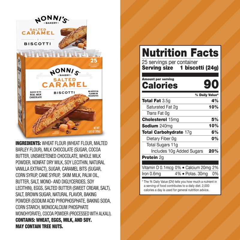 Nonni's Salted Caramel Milk Chocolate Biscotti Cookies — Individually Wrapped