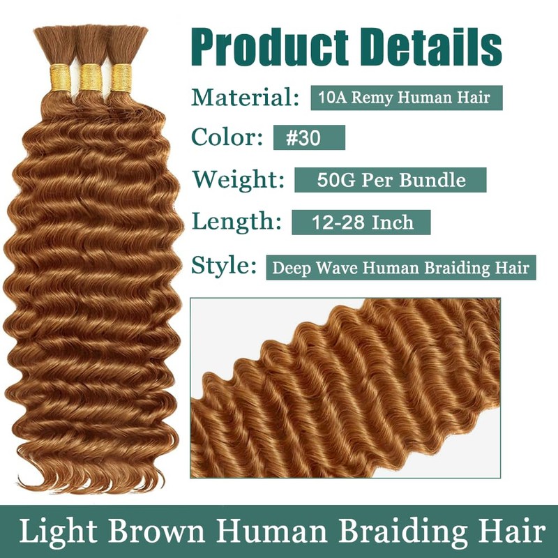 1WS #30 Deep Wave Braiding Hair Extensions 18 18 18