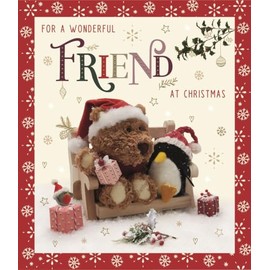 ICG Wonderful Friend Christmas Card - Barley Bear and Penguin with Foil Details