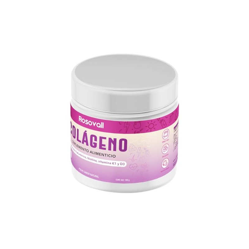 Colágeno con Ácido Hialurónico, Biotina, Vitamina K1 y D3, Envase