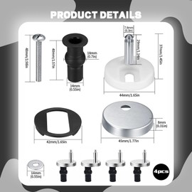 PLATEYTR 4 Piece Toilet Seat KitToilet Seat Top FixingsSoft Close Toilet Seat Replacement KitRubber ScrewsNutsBoltsFor ToiletsBlind Holes