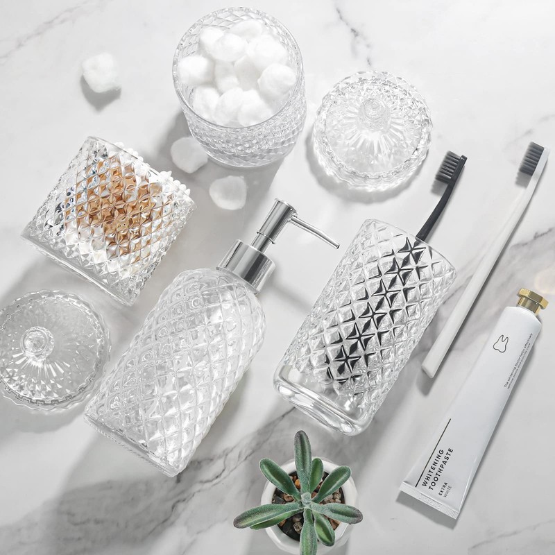 RYTOXILO Bathroom Accessories Set, 4 Pack Clear Glass Bath Accessory
