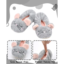DICUIRD Girl's Animal Slipper Socks, Cartoon Cozy Fleece Indoor kids Slipper, Fluzzy Warm Bedroom Shoes(Gray Mouse,1.5-2.5)