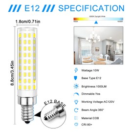 TZHILAN E12 Led Bulbs 100 Watt Equivalent, Dimmable Chandelier Light Bulbs 6000K Cool White 1100 Lumen for Ceiling Fan Pendant Lighting Salt Lamp,3 Pack