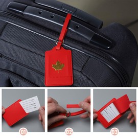 4 Pack Luggage Tag, Anyos PU Leather Travel Bag Labels Suitcase Baggage Tags with Name ID Card Privacy Protection(Red)