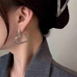 Aneneiceera Boho Crystal Heart Drop Earrings Silver Heart Hoop Earrings Vintage CZ Heart Stud Earrings Rhinestone Heart Dangle Earrings Jewellery for Women, Zinc