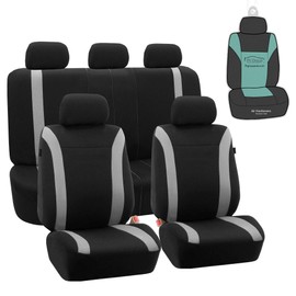 FH Group Automotive Seat Covers Full Set Car Accessories Gray - Cosmopolitan Combo Small Car Seat Cover Design, Airbag and Split Rear Car Seat Cover - Universal Fit for Cars Vans Trucks and SUV