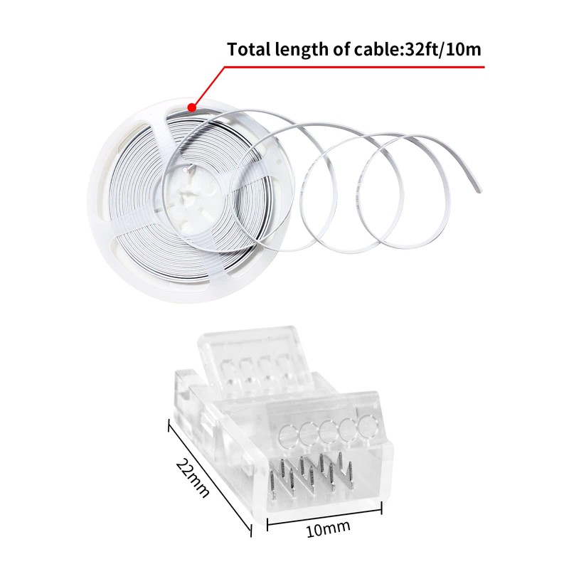 RGBZONE 32.8ft 5 Pin RGBW Extension Cable Wire and 5