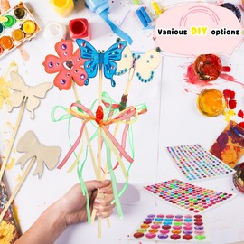 Kugliwa 118 Pcs Princess Fairy Wands Kit Include 40 Unfinished Wood Stars Wands 40 Ribbons 14 Gem Stickers 24 Markers for DIY Crafts Birthday Party Favor Magic Shows,10 Styles