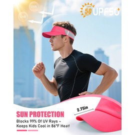 Sports Sun Visor Hats for Women Men Lightweight Breathable Cooling Stretchy Visors Foldable UPF 50+ for Running Tennis Golf (US, Alpha, One Size, Rose Red)