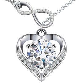 ChicU Moissanite Necklace for Women, 925 Sterling Silver Heart Necklace Engraved with 'I LOVE YOU', 1-3 Carat Moissanite Pendant | Anniversary Present for Wife | Birthday Gift for Women/Girlfriend