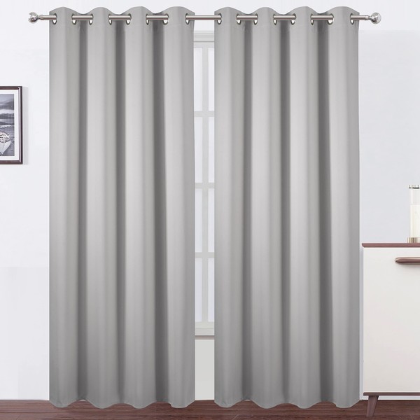 LEMOMO Blackout Curtains 66 x 84 inch/Light Grey Curtains Set of 2 Panels/Thermal Insulated Room Darkening Bedroom Curtains