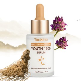 Tonkina Youth 1700 Bakuchiol Serum with Niacinamide, Tranexamic Acid, Hyaluronic Peptides & Vietnamses Ginseng, Brightening Retinol Alternative for Face, Anti Aging & Dark Spot Remover