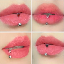 TRBR 16G 2PCs Cute Heart Snake Bite Jewelry, Lip Rings Snake Bites, Horseshoe Labret Jewelry for Lip Piercing, Black Red Pink, 8mm 10mm 12mm, 16G-10mm, Stainless Steel, no gemstone