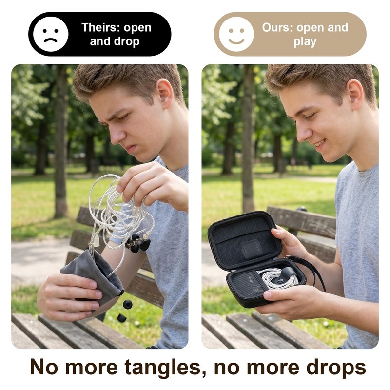 IEM Case for Wired Earbuds, in Ear Monitor Bag Compatible