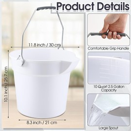 Didaey 6 Pcs 2.5 Gallon Bucket for Cleaning Plastic Heavy Duty Clean Bucket with Handle and Spout Industrial Storage Container (White)