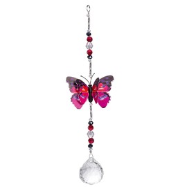 Crystal Garden Suncatcher Butterfly Hanging Crystals Ornament for Window Rainbow Maker Prisms Home Decor Sun Catcher Gift Idea for Mom Grandma (Pink)