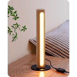 EDISHINE LED Wooden Table Lamp, Bedside Lamp, Touch Dimmable, Memory Function, 3 Colour Temperatures, Built-in LED Bedside Lamp, Suitable for Living Room, Office, Bedroom, Gift