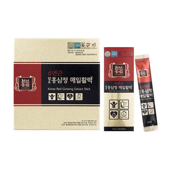 Thousand Year Red Ginseng [On Sale] 6 Years Old Fermented Red Ginseng Extract Daily Vitality 15ml 30 Packets / 천년홍삼 [온세일] 6년근 발효홍삼정 매일활력 15ml 30포