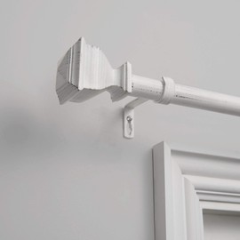 EXCLUSIVE HOME Napoleon 1" Curtain Rod and Coordinating Finial Set, Distressed White, Adjustable 36"-72"