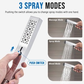G-Promise All Metal Handheld Shower Set with 3-Function Showerwand, included Handheld Holder to Control on/off Switch and 70 Inch Tangle-Free Stainless Steel Hose Chrome
